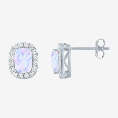 Lab Created White Opal Sterling Silver 10.3mm Stud Earrings