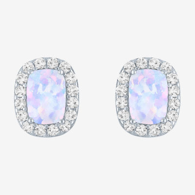 Lab Created White Opal Sterling Silver 10.3mm Stud Earrings