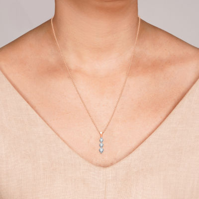 Linear 3-Stone (H-I / I1) Womens 1/2 CT. T.W. Lab Grown White Diamond 10K Rose Gold Pendant Necklaces