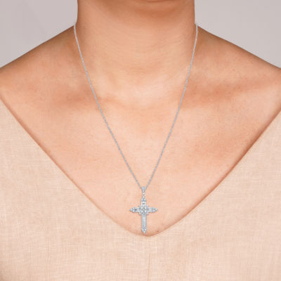 H-I / I1) Womens 1/ CT. T.W. Lab Grown White Diamond 10K Gold Cross Pendant Necklace