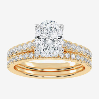 (H-I / Si2-I1) Womens 1 1/2 CT. T.W. Lab Grown White Diamond 10K Gold Oval Side Stone Bridal Set