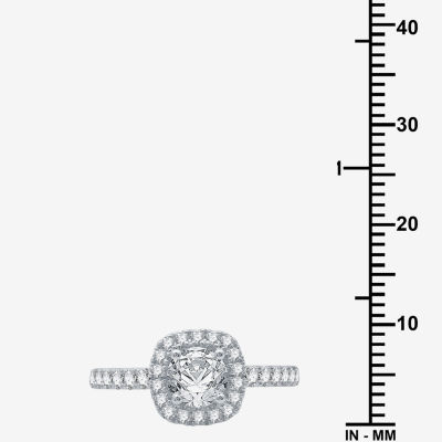 (H-I / I1) Womens 2 CT. T.W. Lab Grown White Diamond 10K Gold Cushion Side Stone Halo Bridal Set