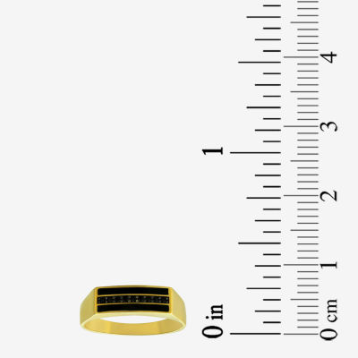 Mens Black Cubic Zirconia 10K Gold Round Signet Ring