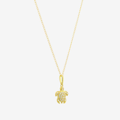 Girls White Cubic Zirconia 14K Gold Pendant Necklace