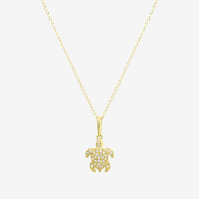 Girls White Cubic Zirconia 14K Gold Pendant Necklace