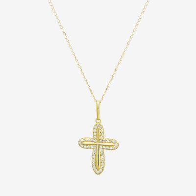 Religious Jewelry Girls White Cubic Zirconia 14K Gold Cross Pendant Necklace