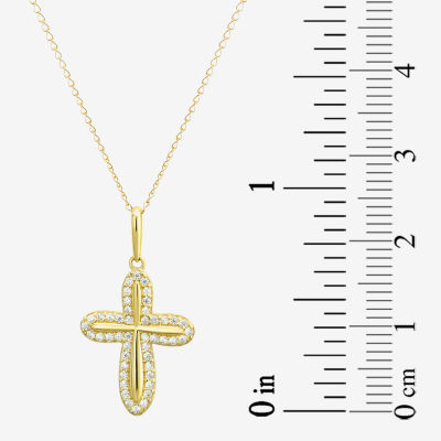 Girls White Cubic Zirconia 14K Gold Cross Pendant Necklace