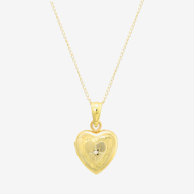 Made in Italy Girls White Cubic Zirconia 14K Gold Heart Locket Necklace