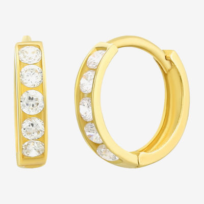 White Cubic Zirconia 14K Gold Round Hoop Earrings