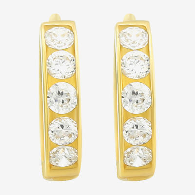 White Cubic Zirconia 14K Gold Round Hoop Earrings