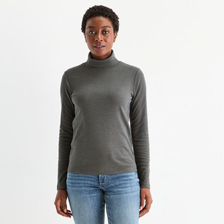 St. John's Bay Womens Tall Long Sleeve Turtleneck In Gray