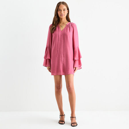 a.n.a Womens Long Sleeve Peasant Dress, Petite X-small, Pink