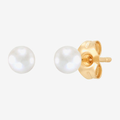 White Cultured Freshwater Pearl 14K Gold 3mm Ball Stud Earrings