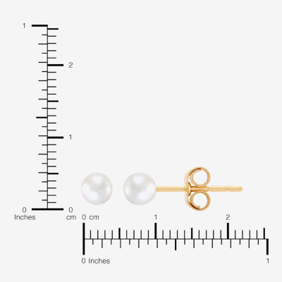 White Cultured Freshwater Pearl 14K Gold 3mm Ball Stud Earrings