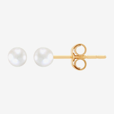 White Cultured Freshwater Pearl 14K Gold 3mm Ball Stud Earrings