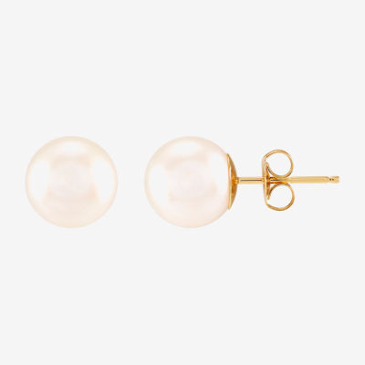 White Cultured Freshwater Pearl 14K Gold 8mm Ball Stud Earrings
