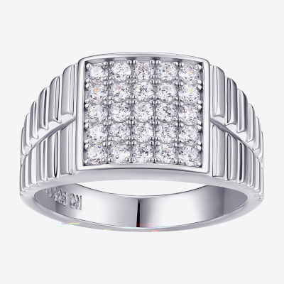 Mens Cubic Zirconia Sterling Silver Square Signet Ring