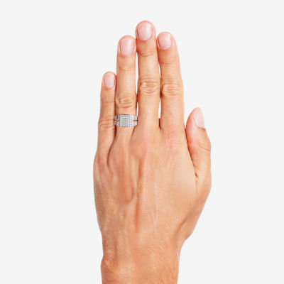 Mens Cubic Zirconia Sterling Silver Square Signet Ring