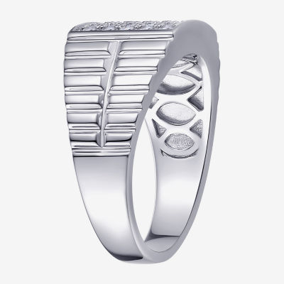 Mens Cubic Zirconia Sterling Silver Square Signet Ring