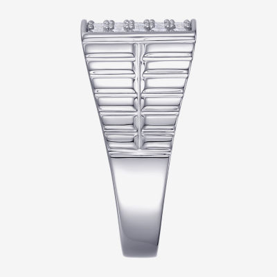 Mens Cubic Zirconia Sterling Silver Square Signet Ring
