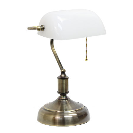 Simple Designs Executive Banker's Desk Lamp With Glass Shade, One Size, White