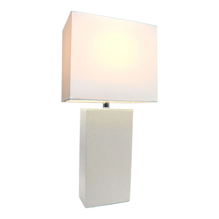 Elegant Designs Modern Leather Table Lamp With White Fabric Shade, One Size, White