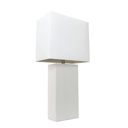 Elegant Designs Modern Leather Table Lamp With White Fabric Shade, One Size, White