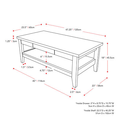 Corliving Hollywood Storage 2-Drawer Coffee Table