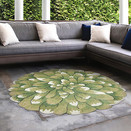 Liora Manne Frontporch Mum Hand Tufted Round Rugs & Floor Coverings Washable Indoor Outdoor Accent Rugs, One Size, Green