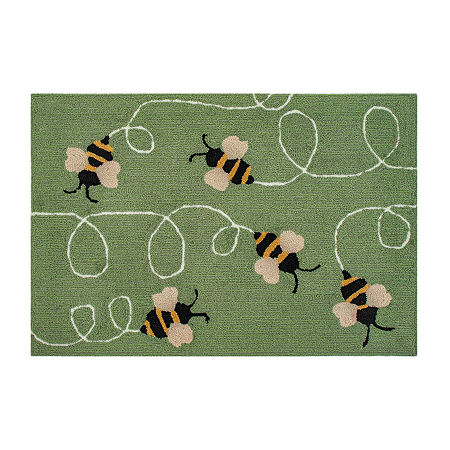 Liora Manne Frontporch Buzzy Bees Hand Tufted Rectangular Rugs & Floor Coverings Washable Indoor Outdoor Accent Rugs, One Size, Green