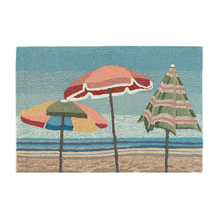 Liora Manne Frontporch Beach Umbrellas Hand Tufted Rectangular Rugs & Floor Coverings Washable Indoor Outdoor Accent Rugs, One Size, Blue