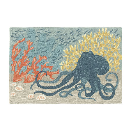 Liora Manne Frontporch Octopus Hand Tufted Rectangular Rugs & Floor Coverings Washable Indoor Outdoor Accent Rugs, One Size, Blue