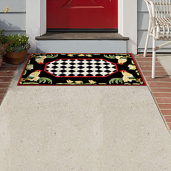 Roosters Black Indoor Outdoor Mats by Liora Manne