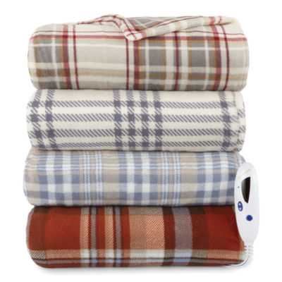 Biddeford Microplush Heated Electric Throws, Color Eggnog Alloy Plaid