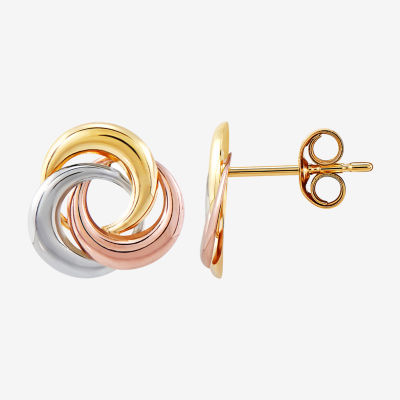 14K Tri-Color Gold 10mm Knot Stud Earrings