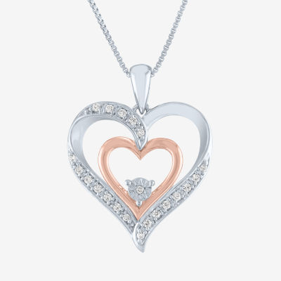 Womens 1/10 CT. T.W. Mined White Diamond 14K Rose Gold Over Silver Sterling Silver Heart Pendant Necklace