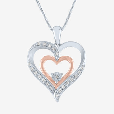 Womens 1/10 CT. T.W. Natural White Diamond 14K Rose Gold Over Silver Sterling Silver Heart 18 Inch Pendant Necklace