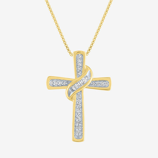 Womens 1/10 CT. T.W. Genuine White Diamond 14K Gold Over Silver Cross Pendant