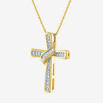 Womens 1/10 CT. T.W. Genuine White Diamond 14K Gold Over Silver Cross Pendant
