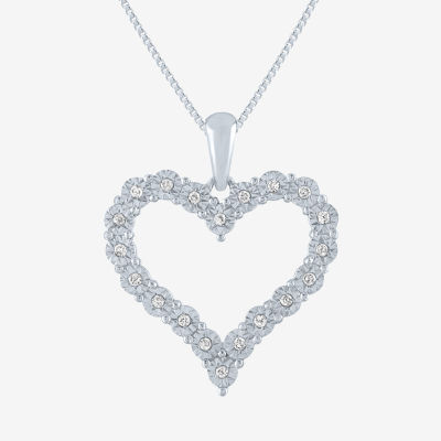 Womens 1/10 CT. T.W. Mined White Diamond Sterling Silver Heart Pendant Necklace