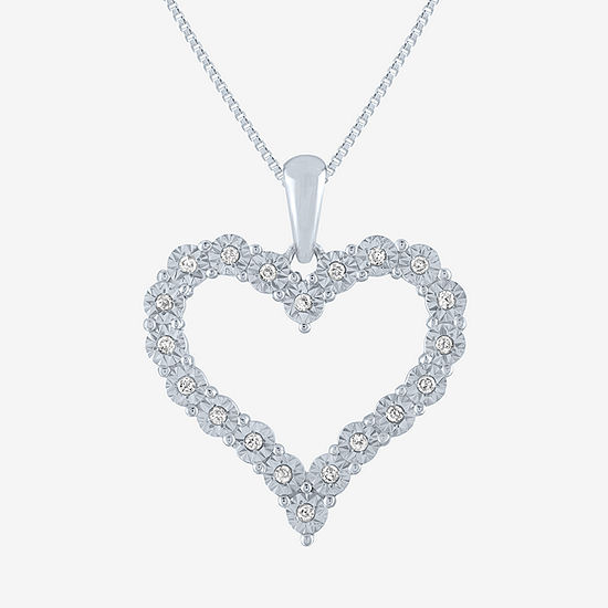 Womens 1/10 CT. T.W. Genuine White Diamond Sterling Silver Heart Pendant Necklace