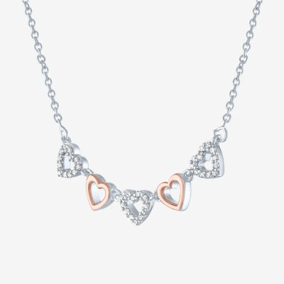 Womens 1/10 CT. T.W. Natural White Diamond 14K Rose Gold Over Silver Sterling Silver Heart Pendant Necklace