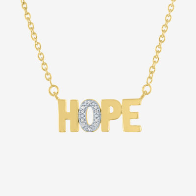 Diamond Accent "Hope" Womens Diamond Accent Natural White Diamond 14K Gold Over Silver 18 Inch Pendant Necklace