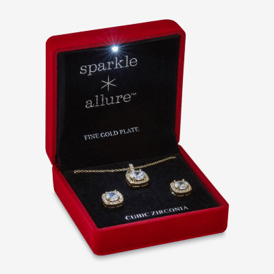 Sparkle Allure Light Up Box 2-pc. Cubic Zirconia Pure Silver Over Brass Square Jewelry Set