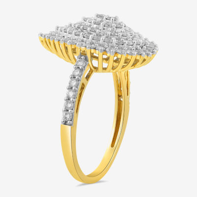 (J-K / I1-I2) Womens 1 CT.T.W. Lab-Grown Diamond 10K Gold Pear Halo SIde Stone Cocktail Ring