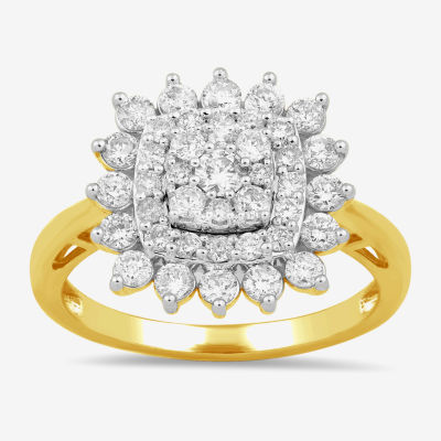 Diamond Blossom Womens 1 CT. T.W. Lab Grown White Diamond 10K Gold Halo Cocktail Ring