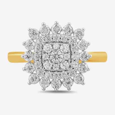 Diamond Blossom Womens 1 CT. T.W. Lab Grown White 10K Gold Halo Cocktail Ring