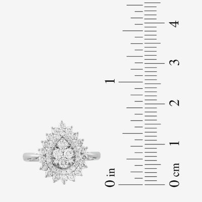 Diamond Blossom Womens 1 CT. T.W. Lab Grown White 10K Gold Halo Cocktail Ring