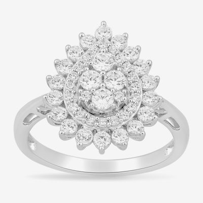 Diamond Blossom Womens 1 CT. T.W. Lab Grown White Diamond 10K Gold Halo Cocktail Ring