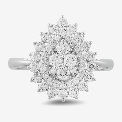 Diamond Blossom Womens 1 CT. T.W. Lab Grown White 10K Gold Halo Cocktail Ring